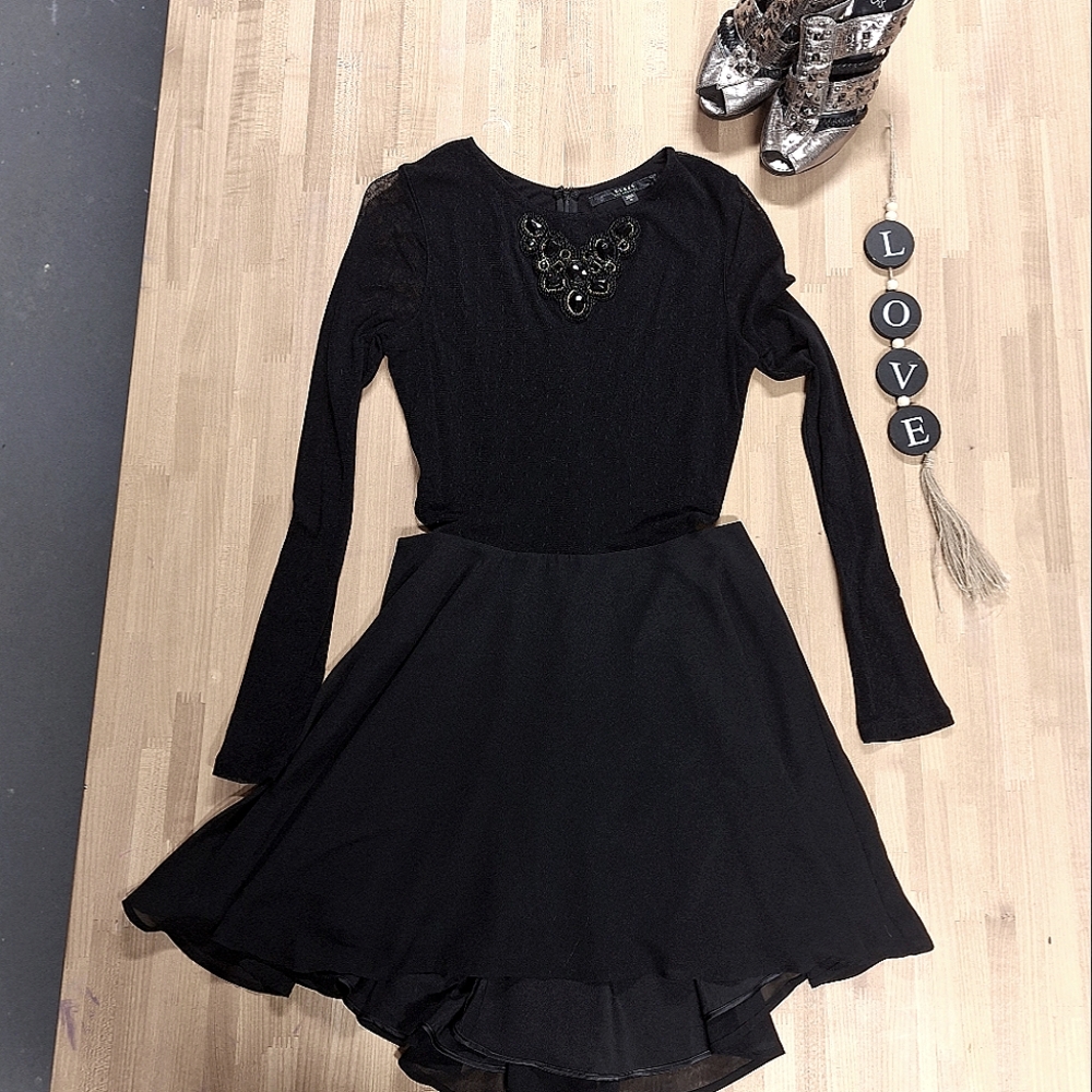 Guess [vintage] LBD Little Black Dress [with gem details and side cutouts]